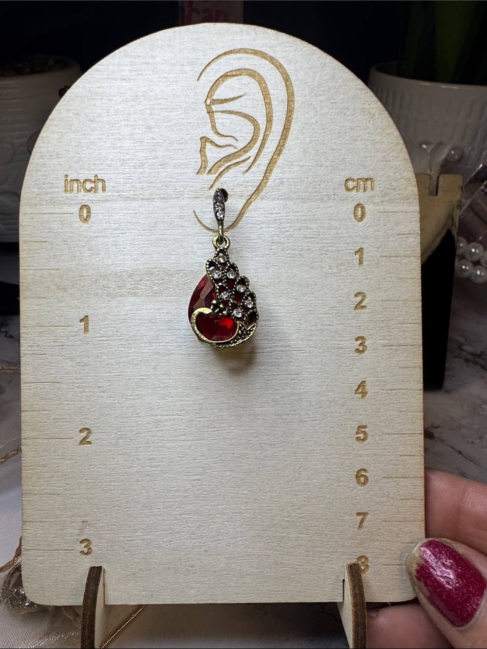 Gold-tone Red Teardrop Pendant Necklace & Earrings Set - Picture 3 of 3